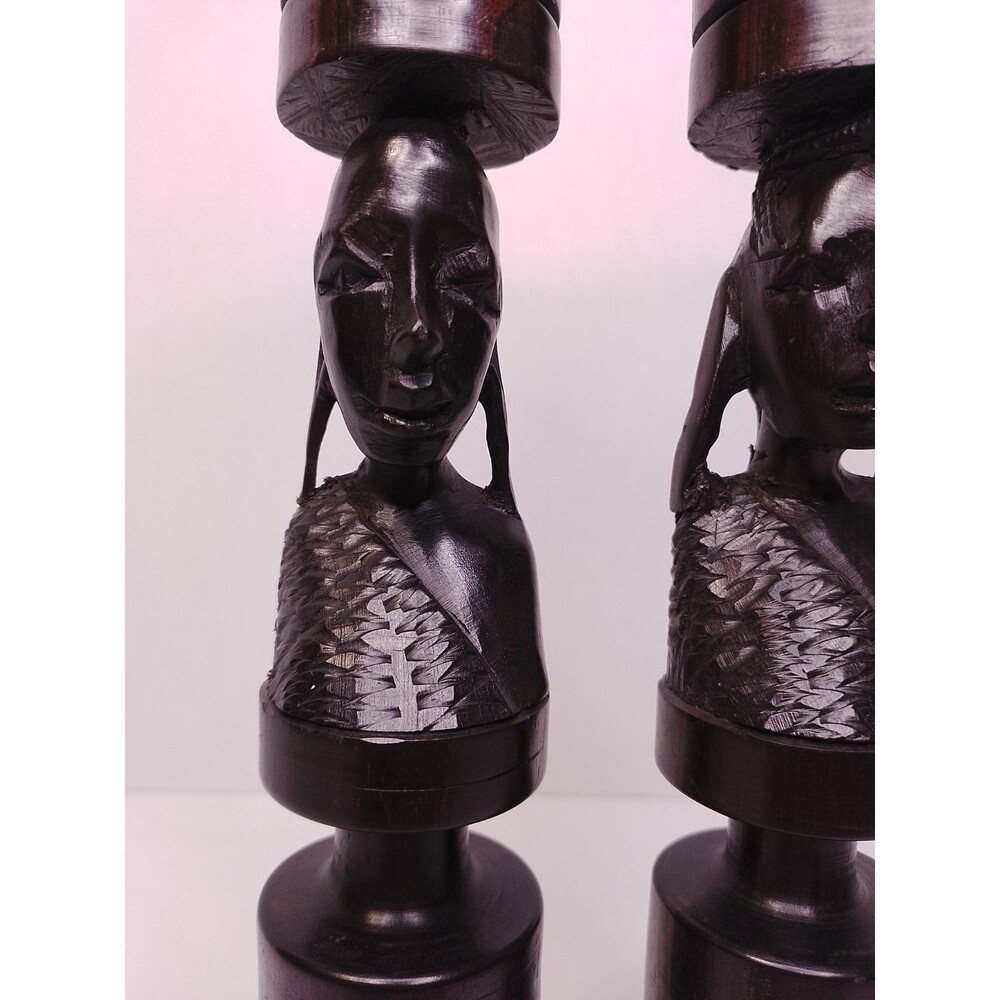 Vintage Mid-Century African Hand-Carved Ebony Wood Candlesticks - Picture 7 of 16